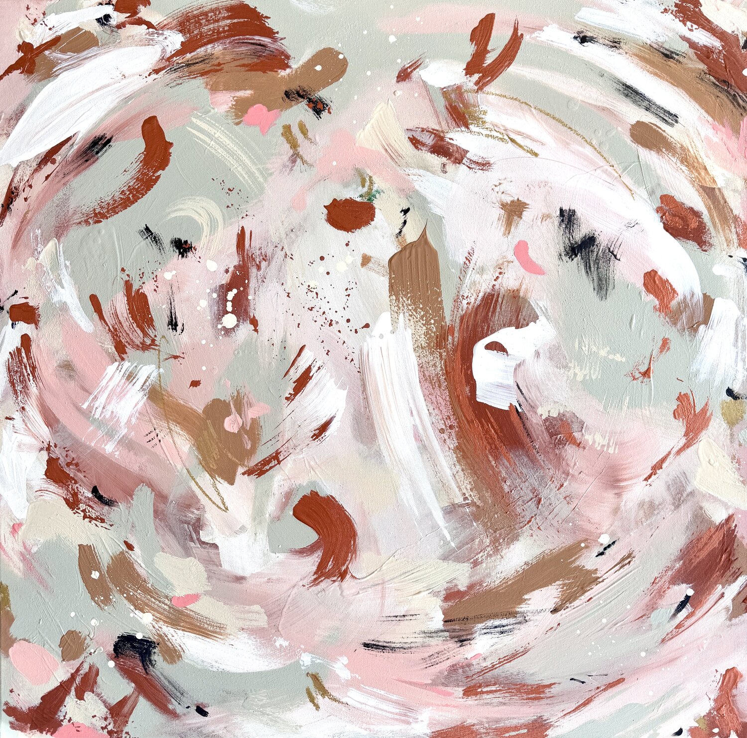 Acrylbild rosa, beige, salbei abstakte Leinwand Kunstwerk Malerei (gerahmt in weiß) Diana Alb Original painting for sale