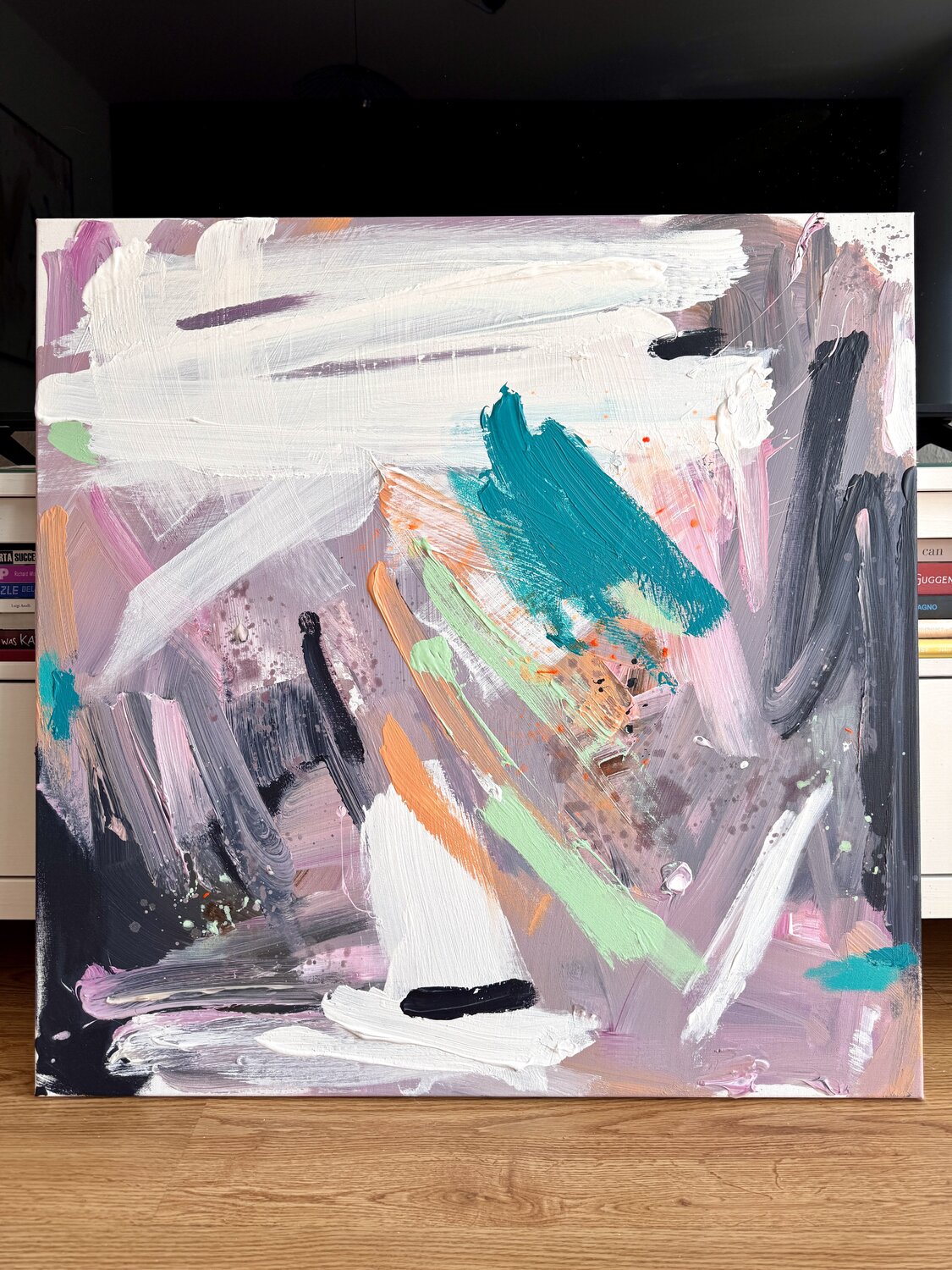 Türkis Mauve abstrakte Malerei Kunstwerk Gemälde Diana Alb Original painting for sale