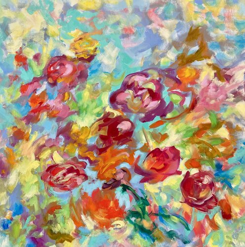 Improvisation on Peony Tulips by Junija (Yuna) Galejeva, Painting for Sale on Select