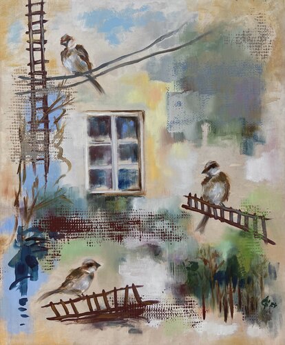 Morning Chat by Junija (Yuna) Galejeva, Painting for Sale on Select