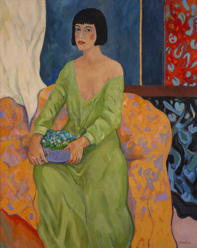 Figura con cesto di fiori by Stefano Puleo, Painting for Sale on Select