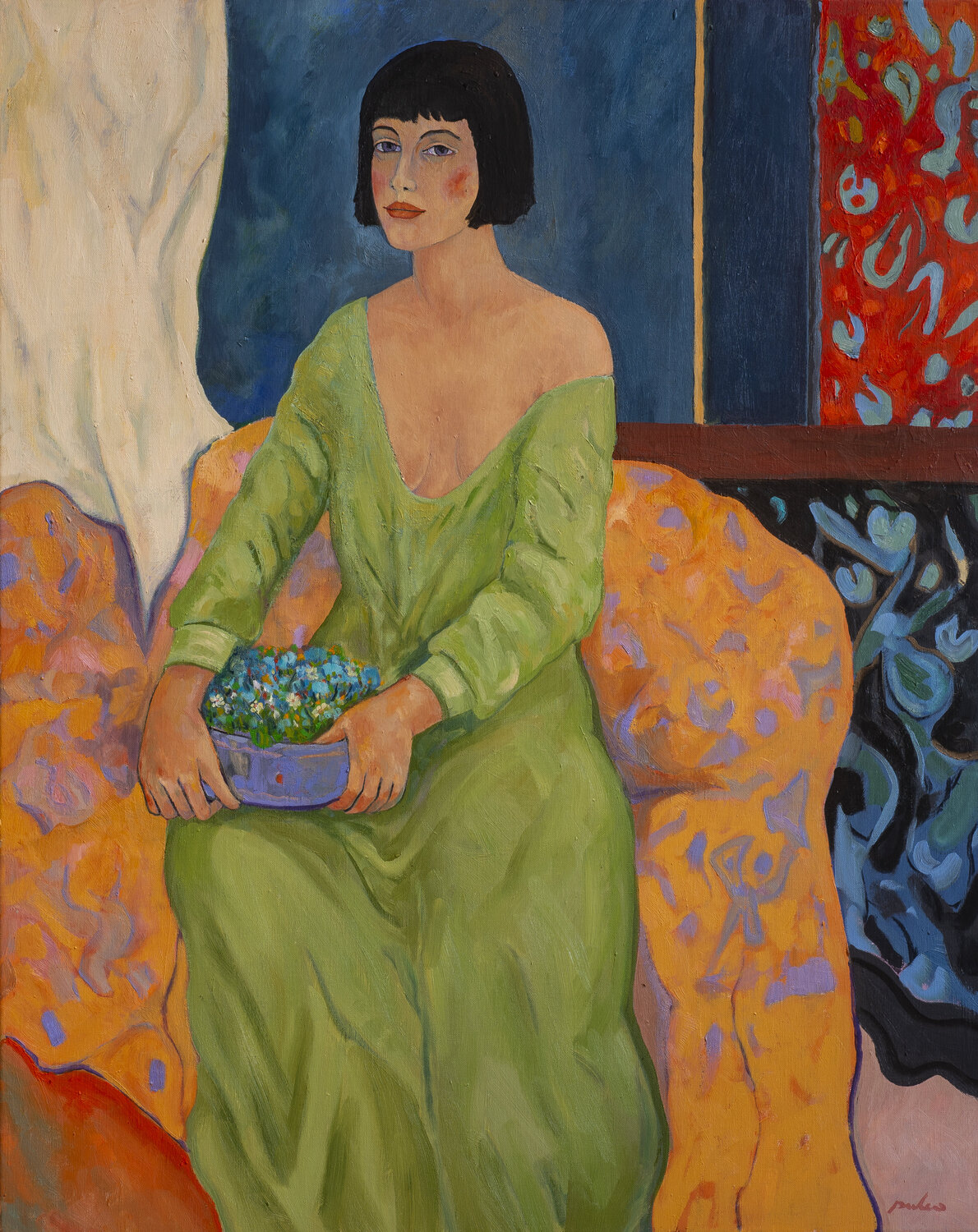 Figura con cesto di fiori Stefano Puleo Original painting for sale