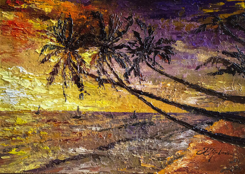 SUNSET BY ISLAND by Tetiana Tiplova, Painting for Sale on Select