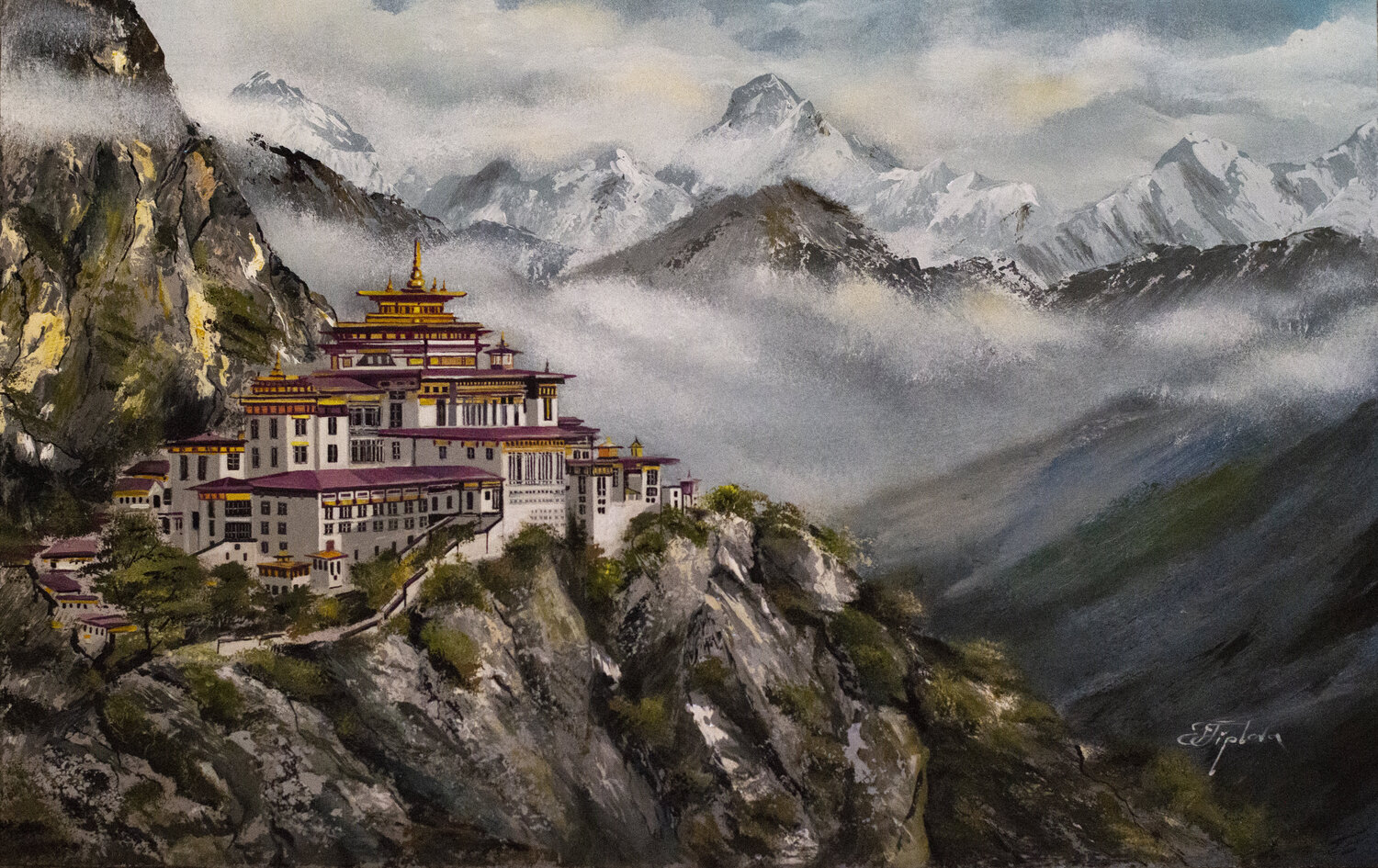 TIGER'S NEST MONASTERY Tetiana Tiplova Original painting for sale