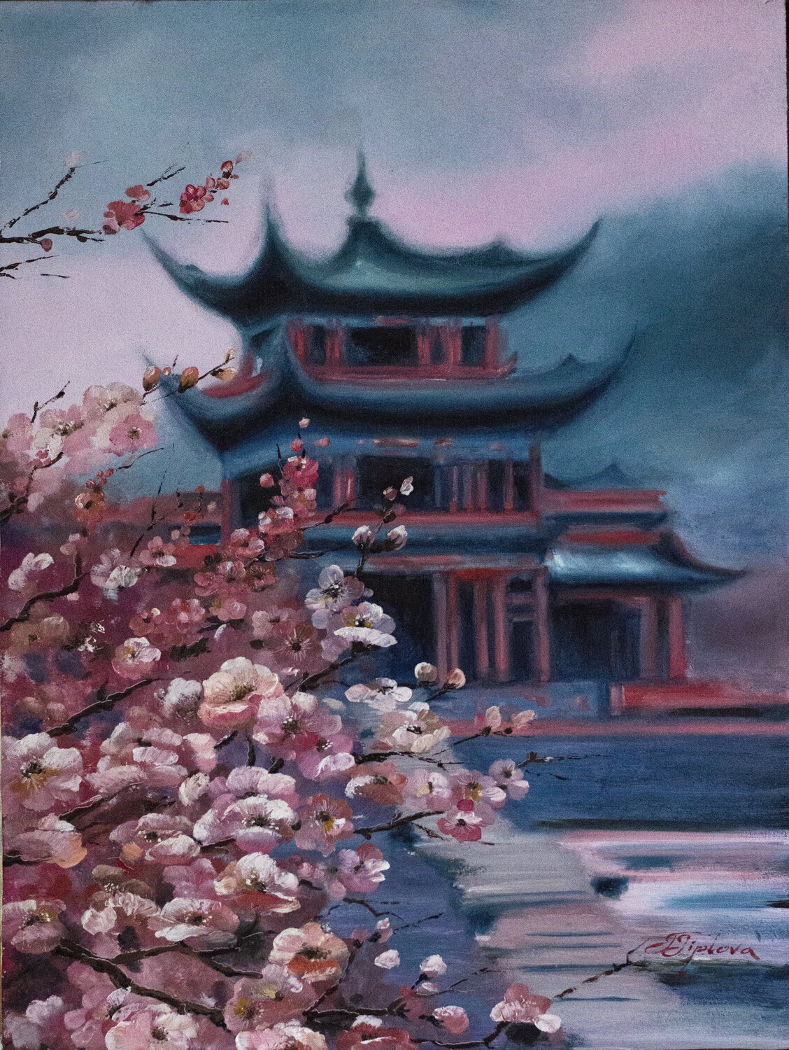 IN A JAPANESE GARDEN Tetiana Tiplova Original painting for sale