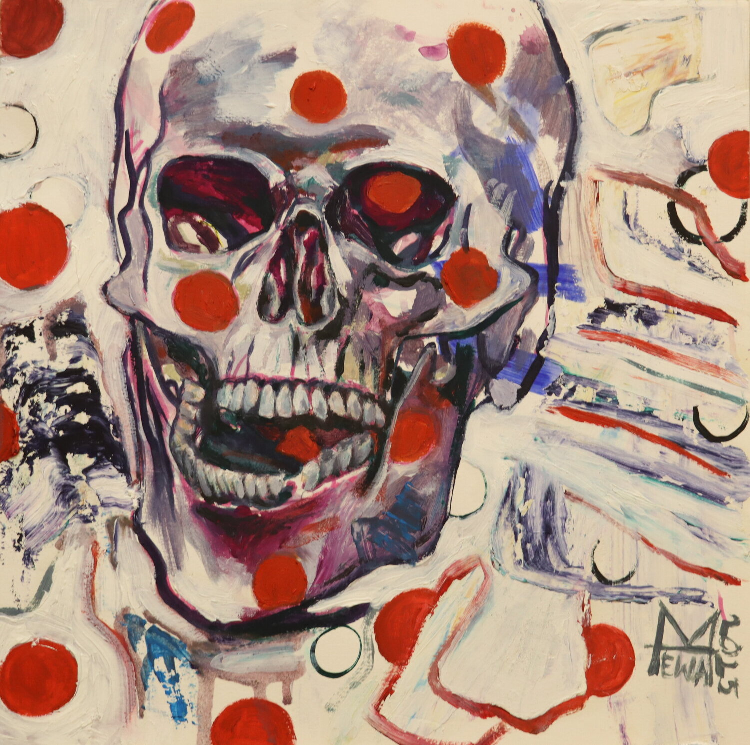Red dotes deformation Ewa Mazur-Koj Original painting for sale