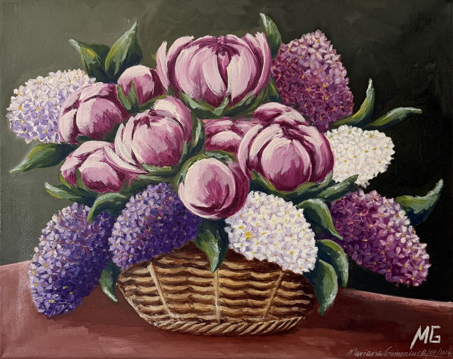A bunch of lilacs and peonies Mariana Gumeniuc Original painting for sale