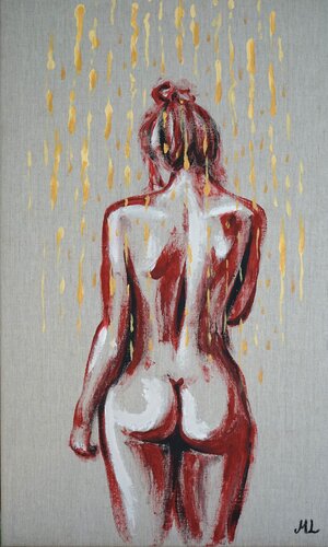 Naked woman in golden light by Magnus Lindblom, Painting for Sale on Select