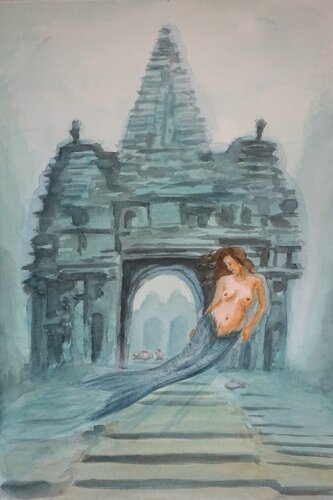 Mermaid in lost city by Magnus Lindblom, Painting for Sale on Select