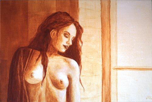 See you soon - naked woman standing by the window by Magnus Lindblom, Painting for Sale on Select
