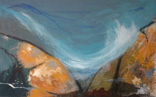 Change - wave hits rock by Magnus Lindblom, Painting for Sale on Select