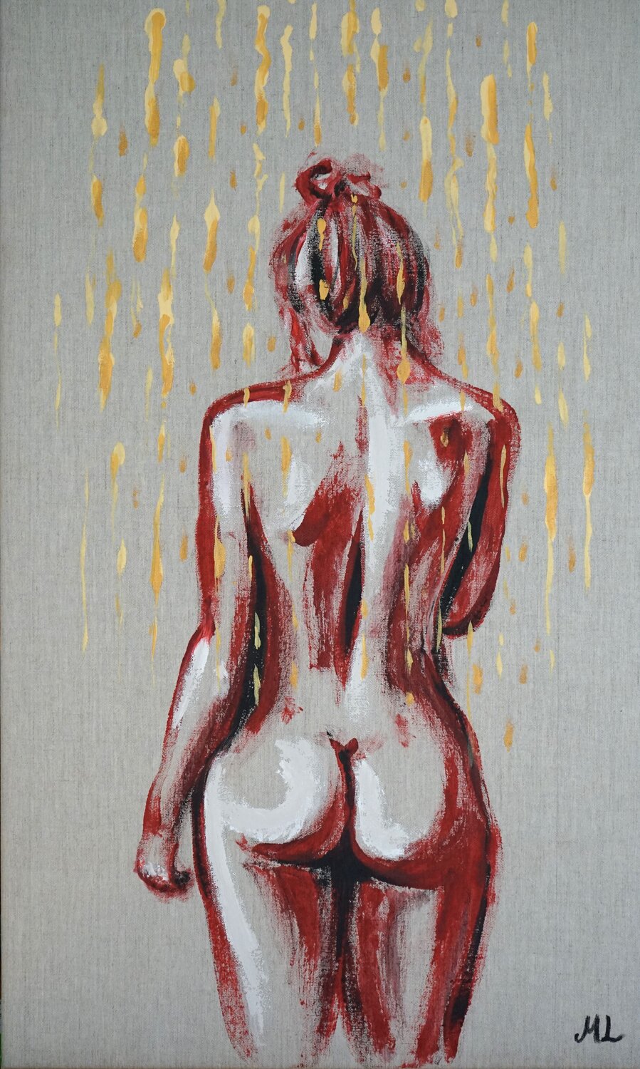 Naked woman in golden light Magnus Lindblom Original painting for sale