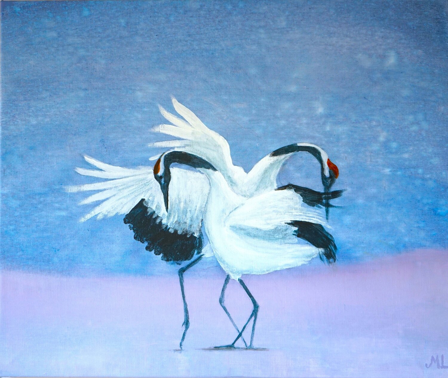 Dancing Cranes Magnus Lindblom Original painting for sale