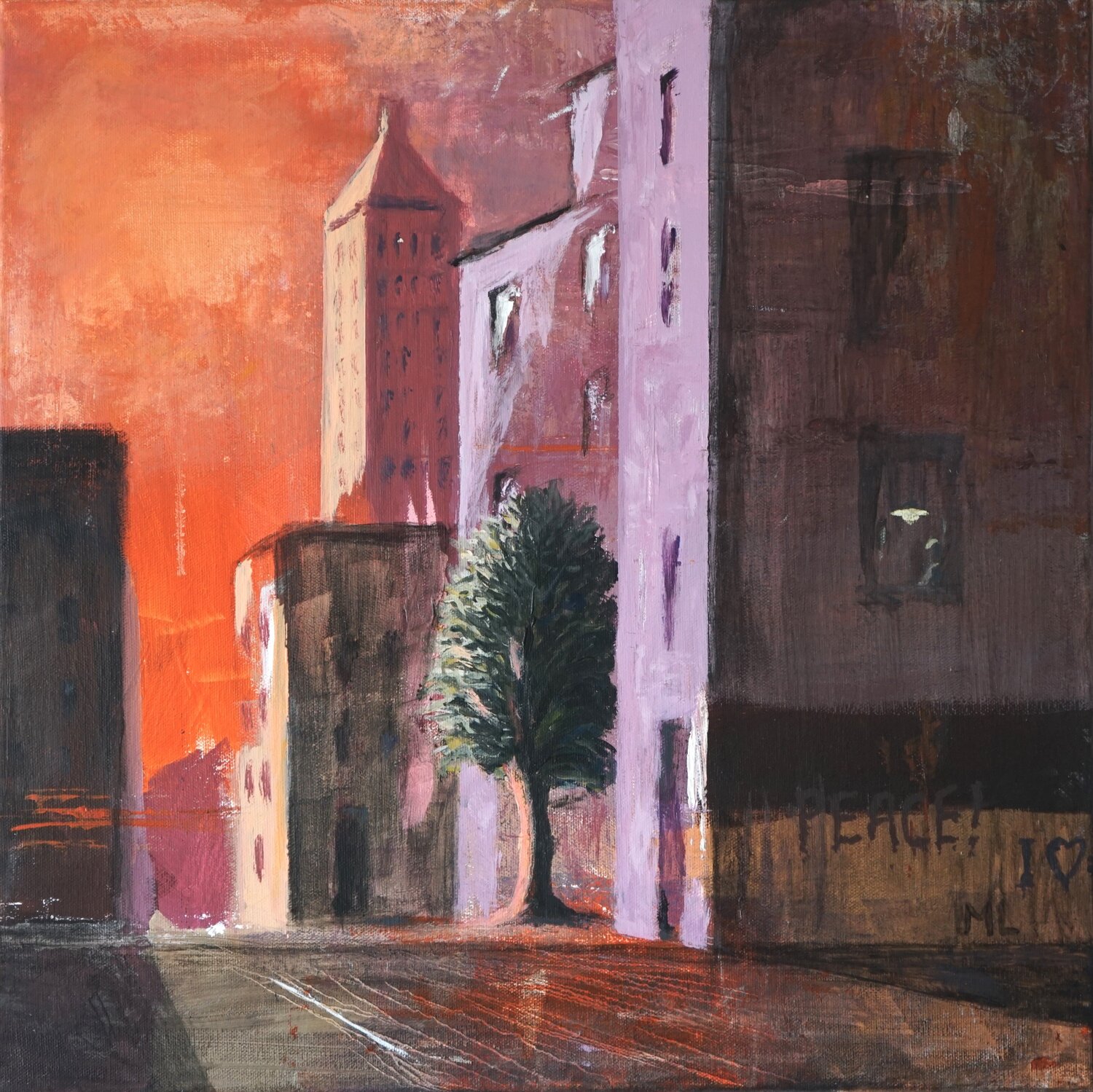 Early morning in the city - urban landscape in vibrant colours Magnus Lindblom Original painting for sale