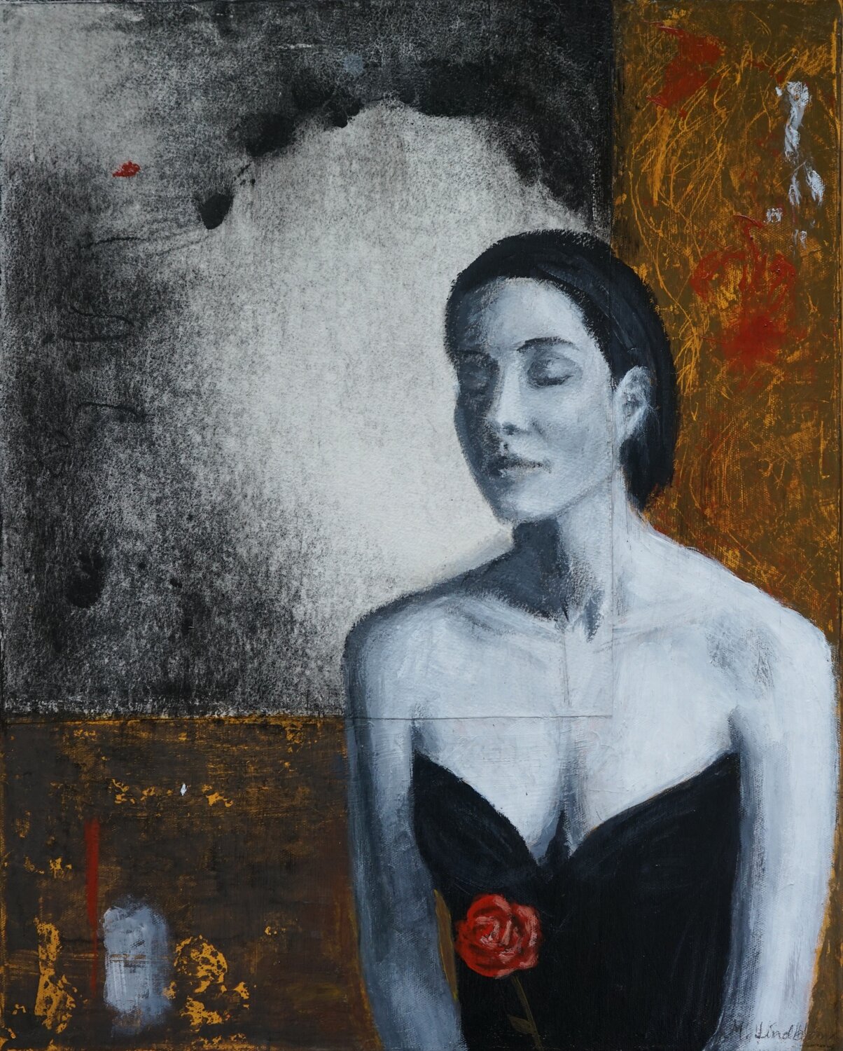 The Rose - a serene portrait of a woman Magnus Lindblom Original painting for sale