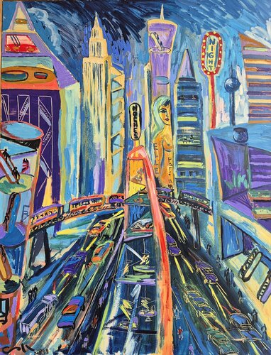 Ciudad de noche by Victor Collcardenas, Painting for Sale on Select