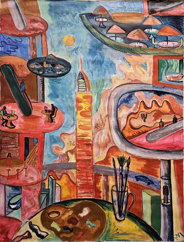 El taller del artista by Victor Collcardenas, Painting for Sale on Select