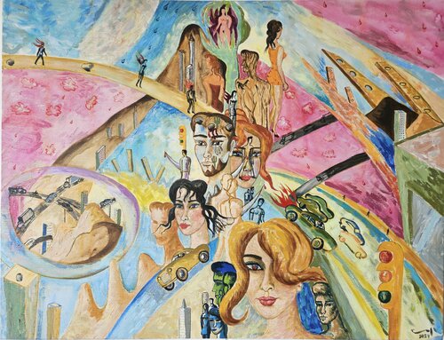 Ciudad bajo la lluvia by Victor Collcardenas, Painting for Sale on Select