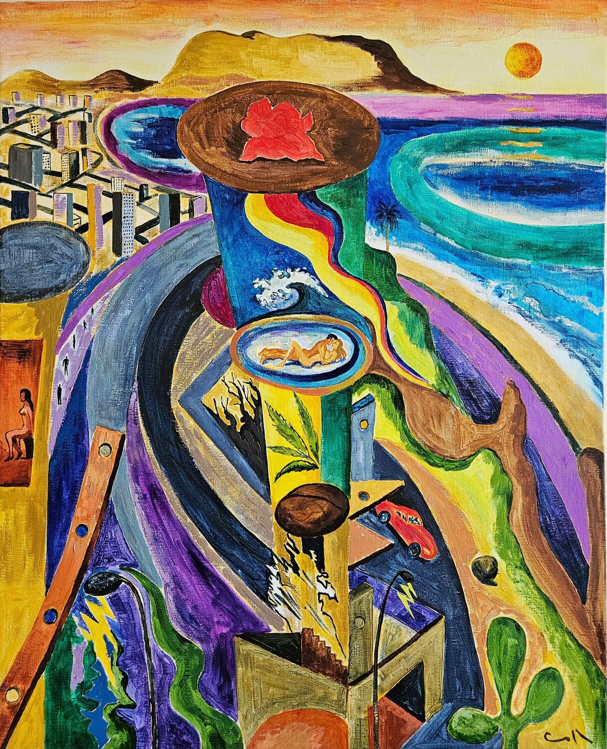 Paisaje con amantes Victor Collcardenas Original painting for sale