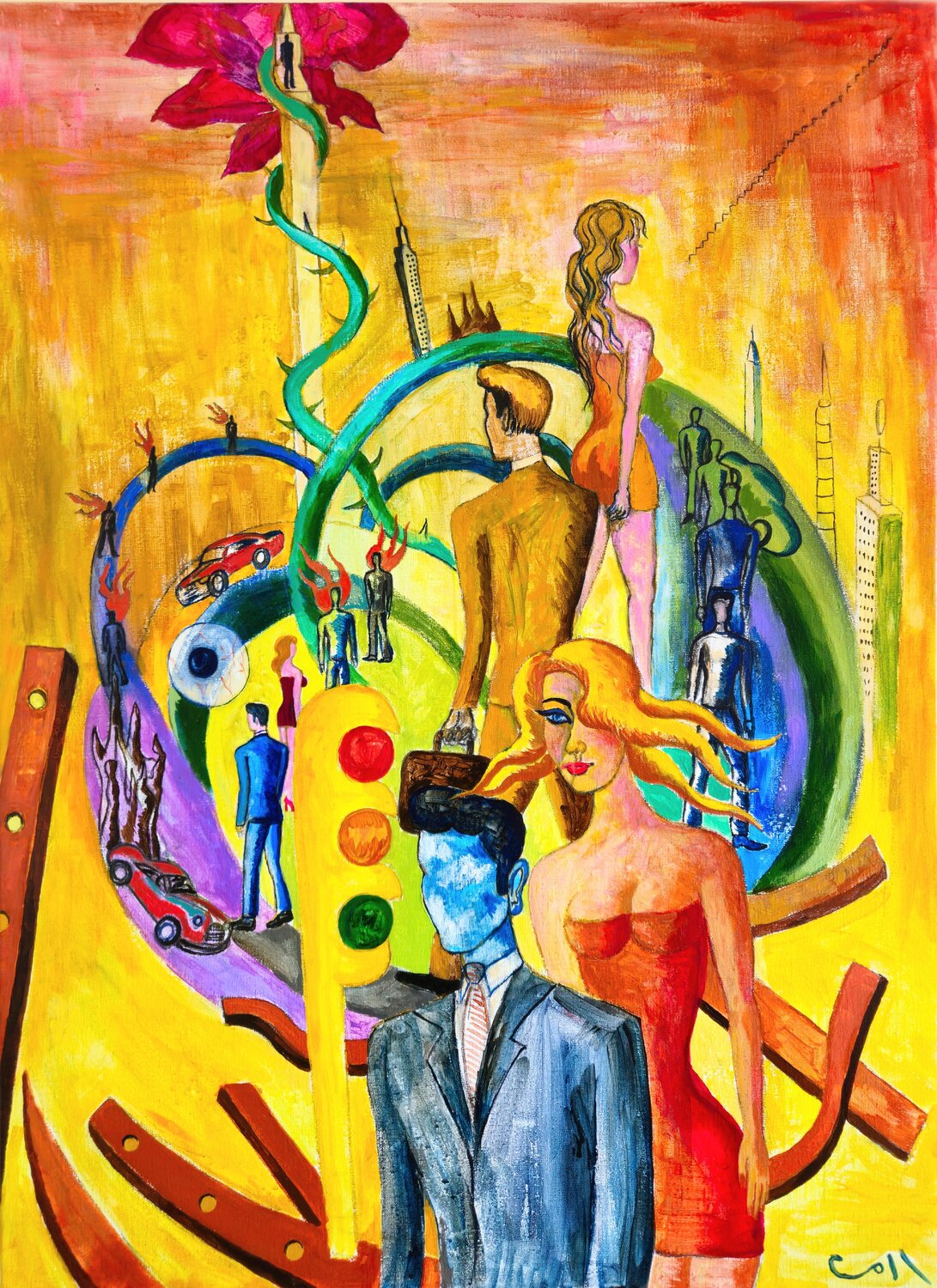 La ciudad de los sueños Victor Collcardenas Original painting for sale