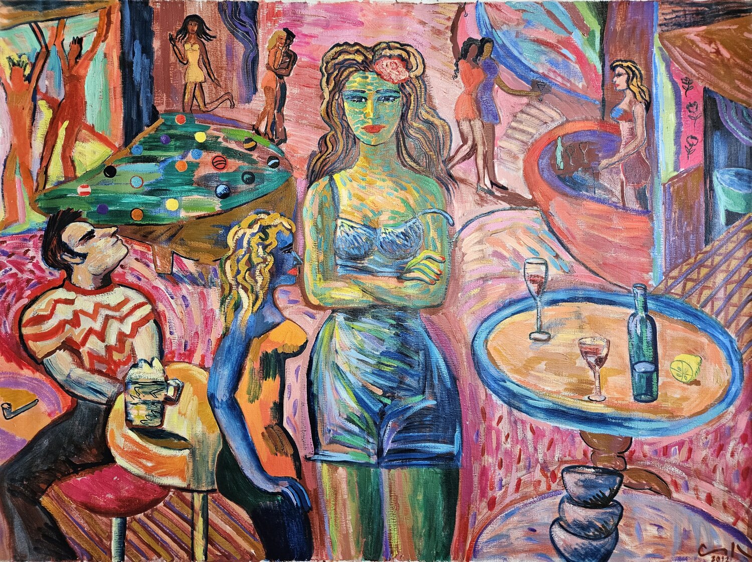 La muchacha verde Victor Collcardenas Original painting for sale