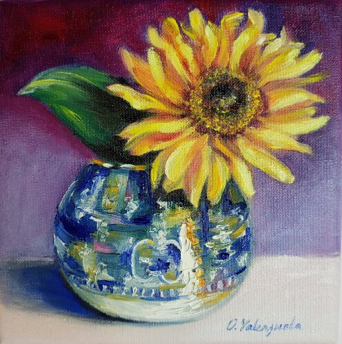 Sonnenblume im Winterblau by Olga Valenzuela, Painting for Sale on Select