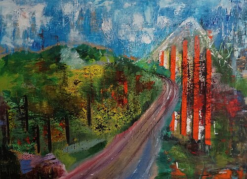 Dawn in the mountains by Eva Lászlóné Wágner, Painting for Sale on Select