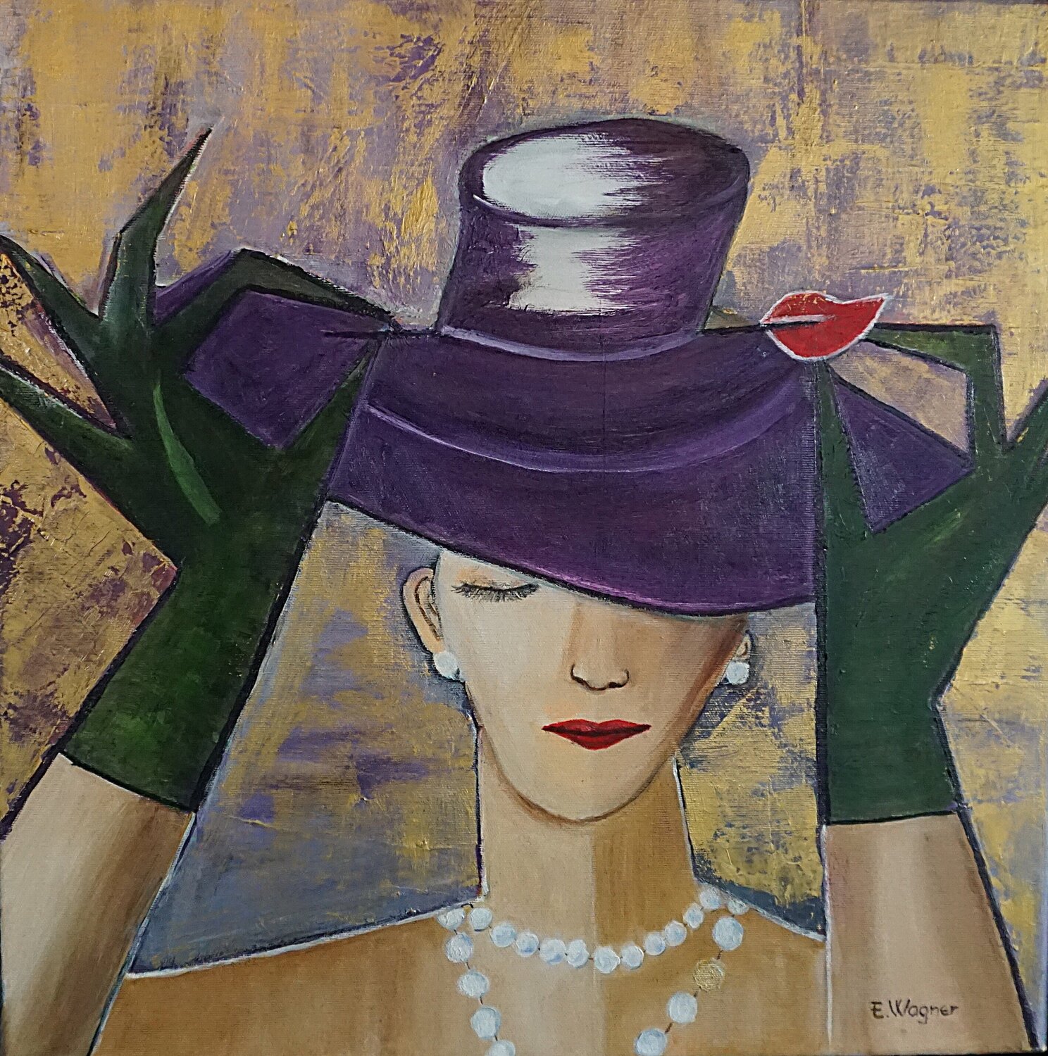 Glamour in purple Eva Lászlóné Wágner Original painting for sale