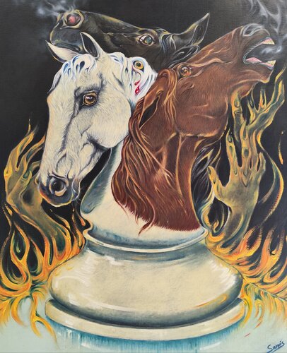 THE KNIGHT'S HORSES by Sarrés, Painting for Sale on Select