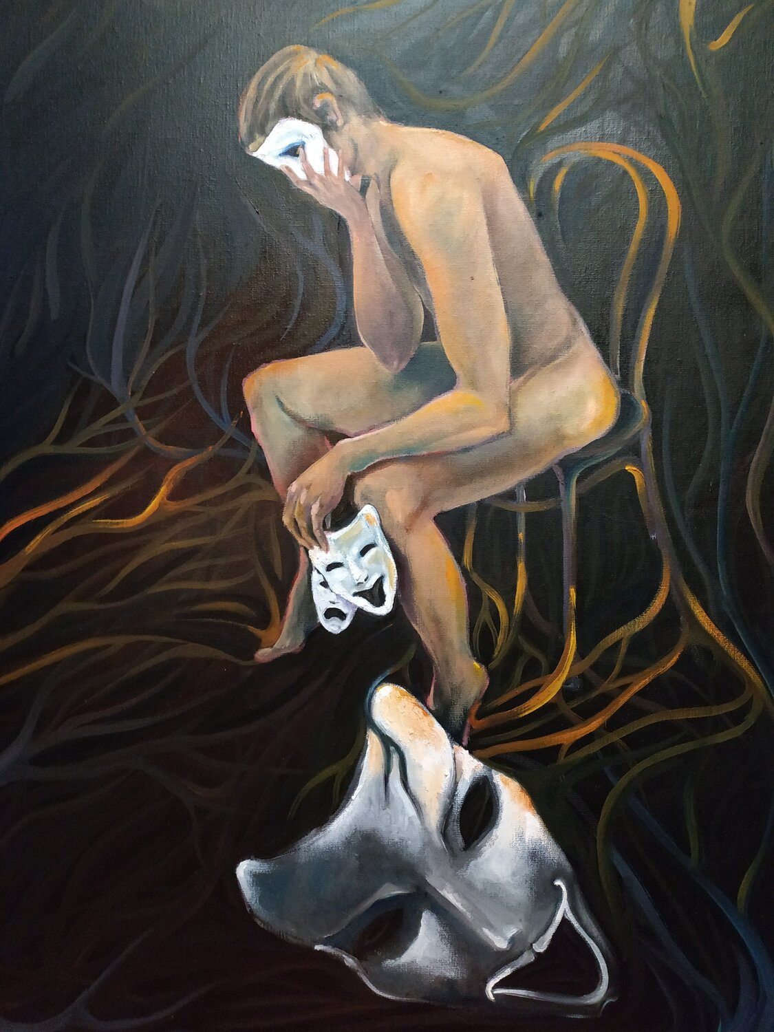 FALSEHOOD Sarrés Original painting for sale