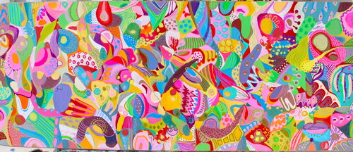 555. Flowers Energy Dream: Vibrant Abstract Upcycling by Veera Zukova, Painting for Sale on Select