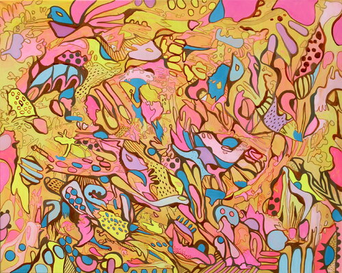 665. Vibrant Chaos- Original Acrylic and Gouache Abstract Painting on Canvas by Veera Zukova, Painting for Sale on Select