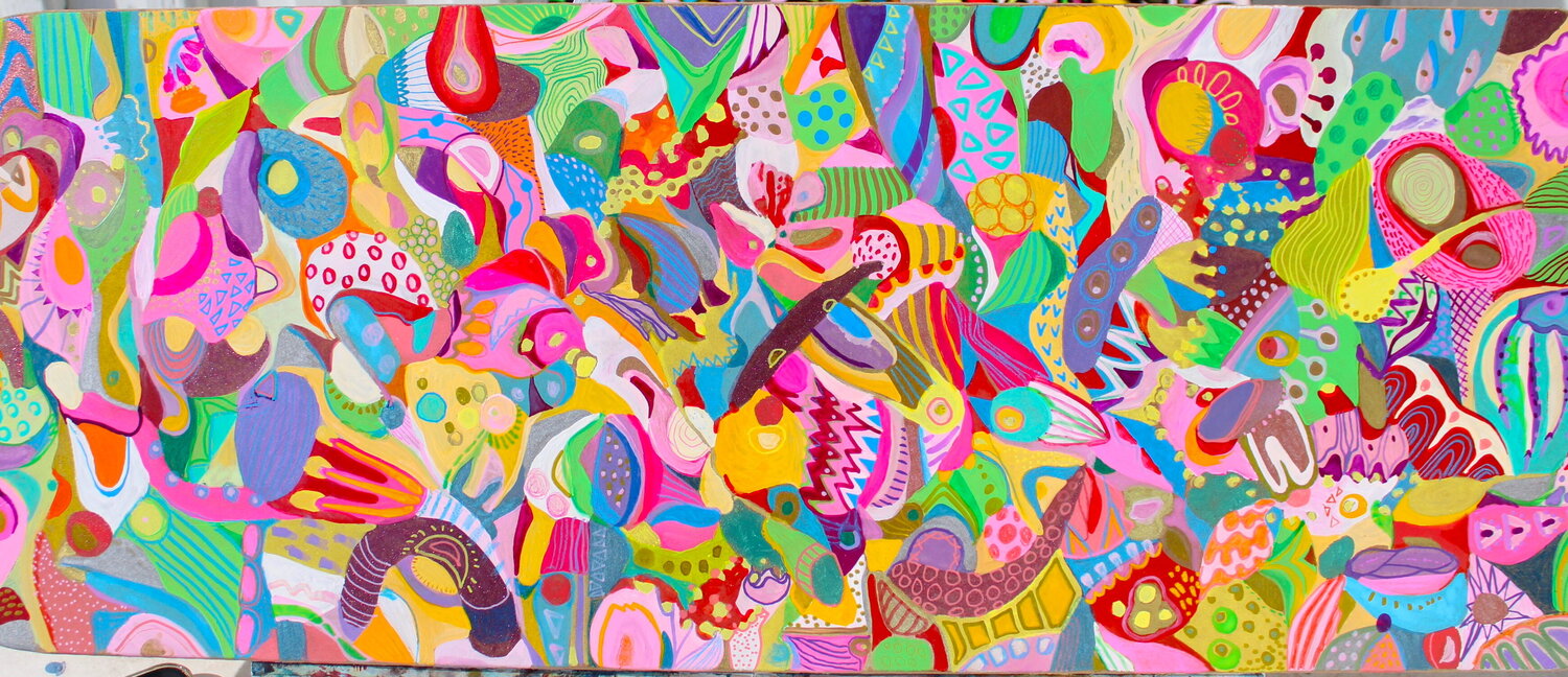 555. Flowers Energy Dream: Vibrant Abstract Upcycling Veera Zukova Original painting for sale