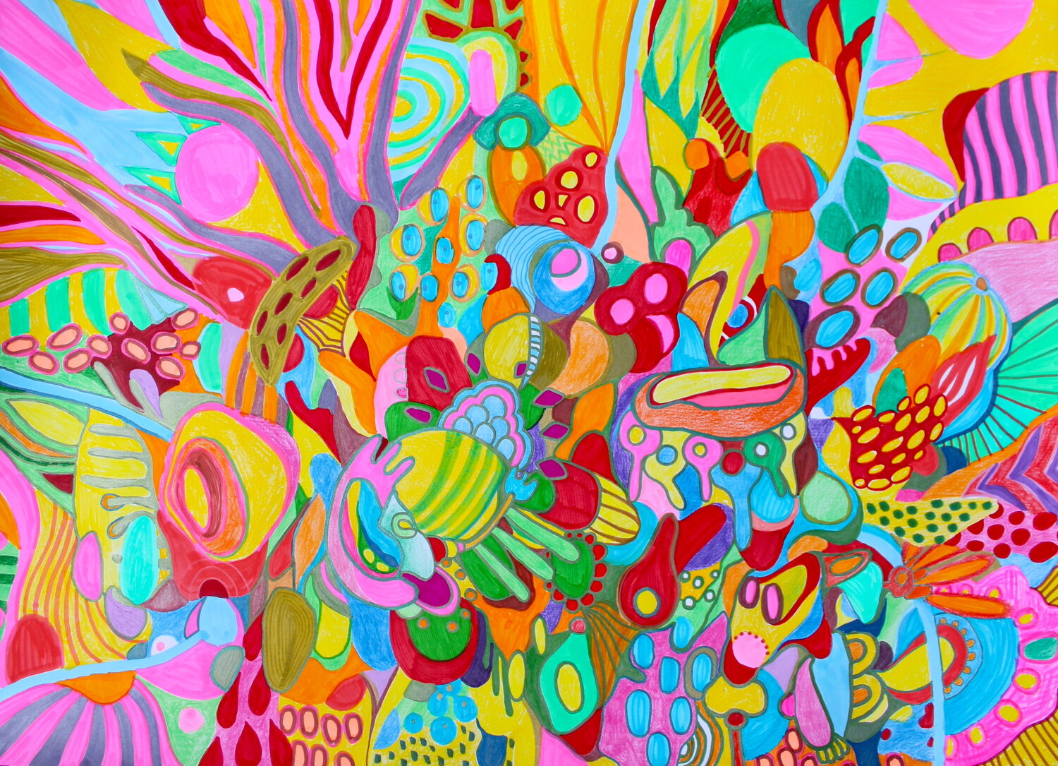 674. Vibrant Chaos Large Abstract Marker Art With Colorful Pencil on Paper Veera Zukova Original painting for sale