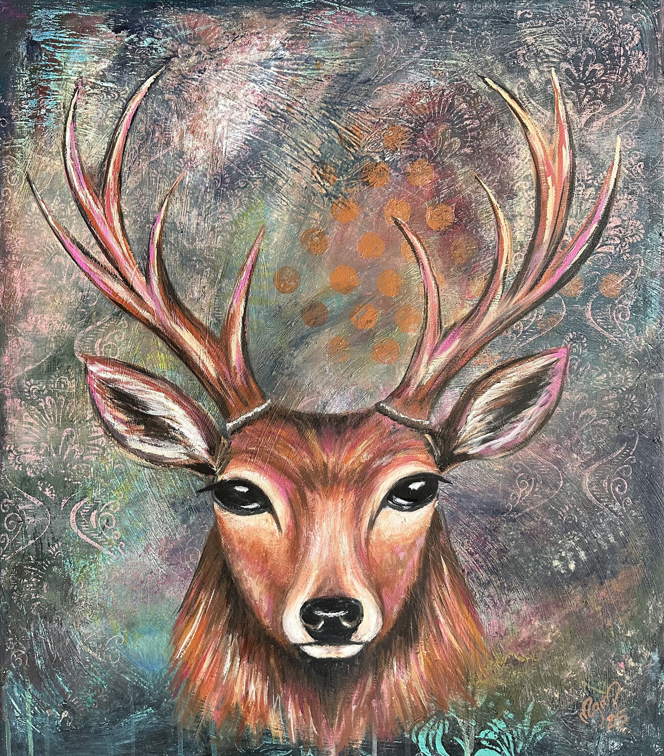 Hirschwesen I – Der stille Hüter Nicole Filsinger Original painting for sale
