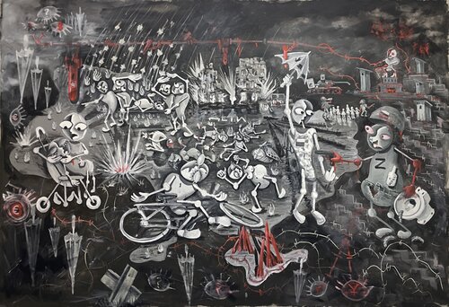 Bucha Massacre: War Happens When Money Becomes God by Mykola Babiy, Painting for Sale on Select
