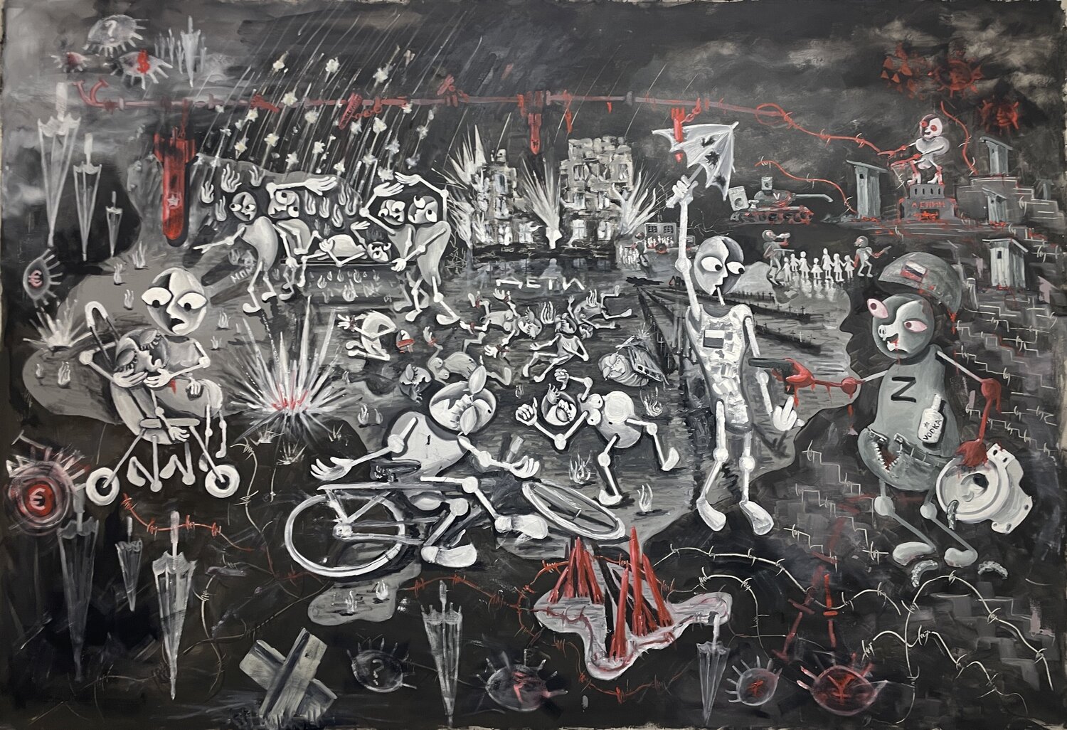 Bucha Massacre: War Happens When Money Becomes God Mykola Babiy Original painting for sale