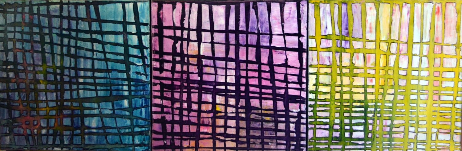 GRID TRIPTYCH Dimitra Papageorgiou Original painting for sale
