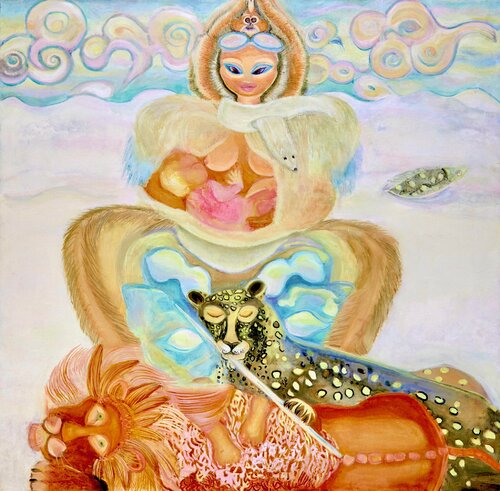 Maternité aux félins , 2023 by Laurence LEJAY, Painting for Sale on Select