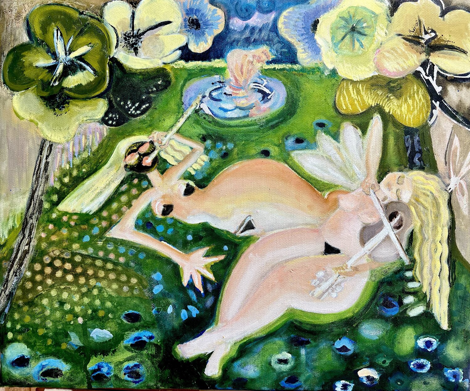 "Un après midi sur l'herbe" Laurence LEJAY Original painting for sale