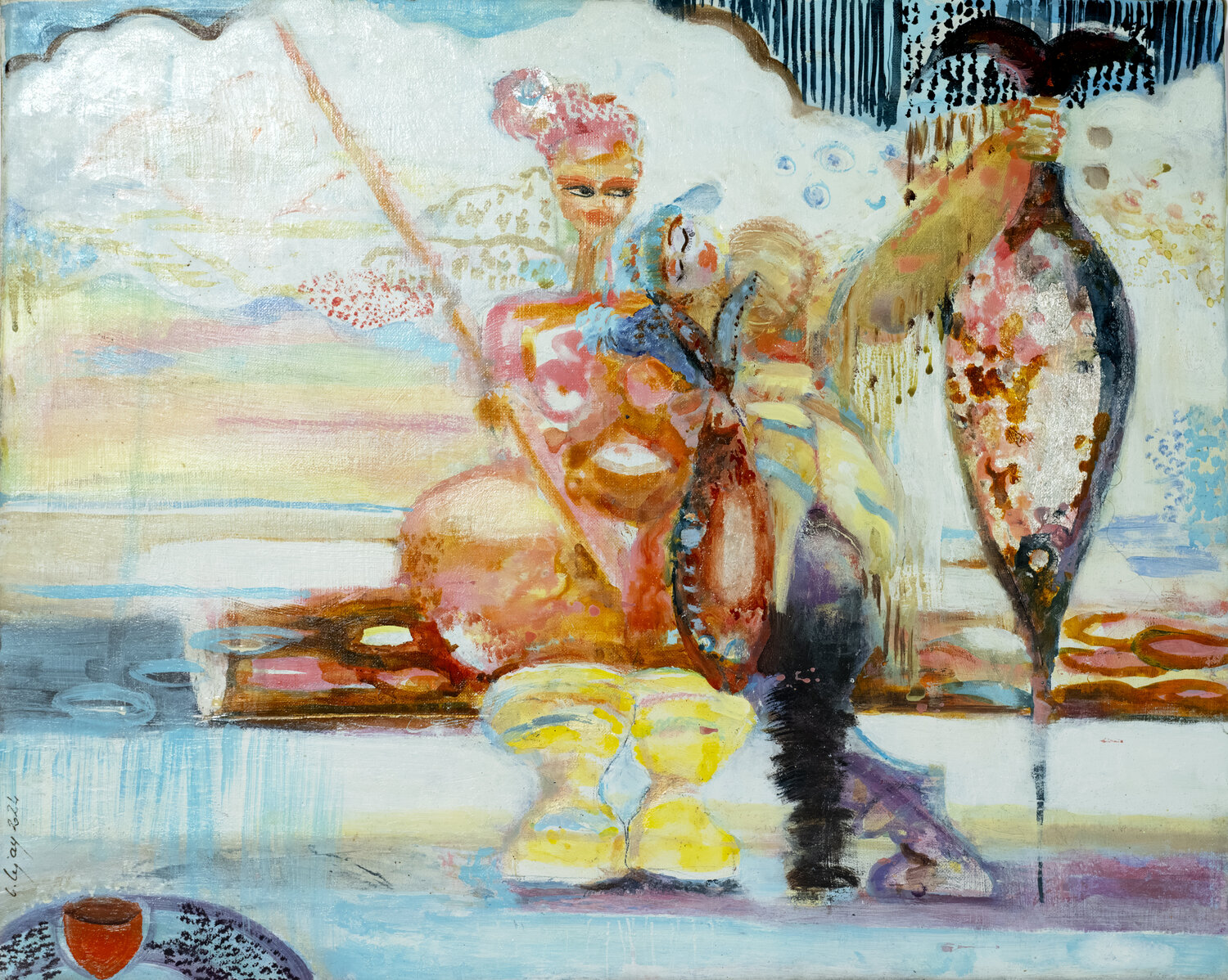 Ice fishing Laurence LEJAY Original painting for sale