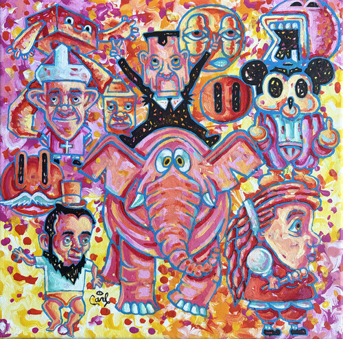 Nixon and the Pink Elephant by Carl Lozada, Painting for Sale on Select