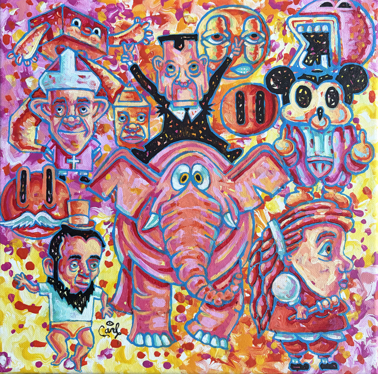 Nixon and the Pink Elephant Carl Lozada Original painting for sale