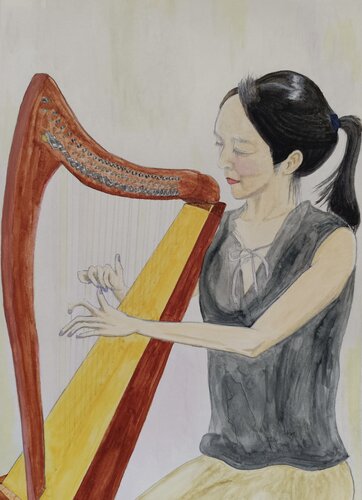 harpist by Ryohei Kubo, Painting for Sale on Select