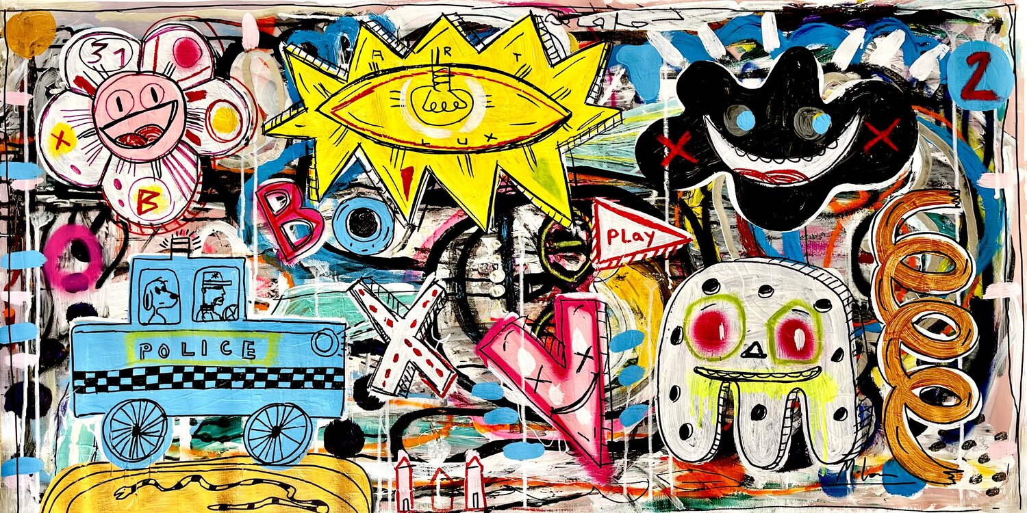 Play + Police Mercedes Lagunas Original painting for sale