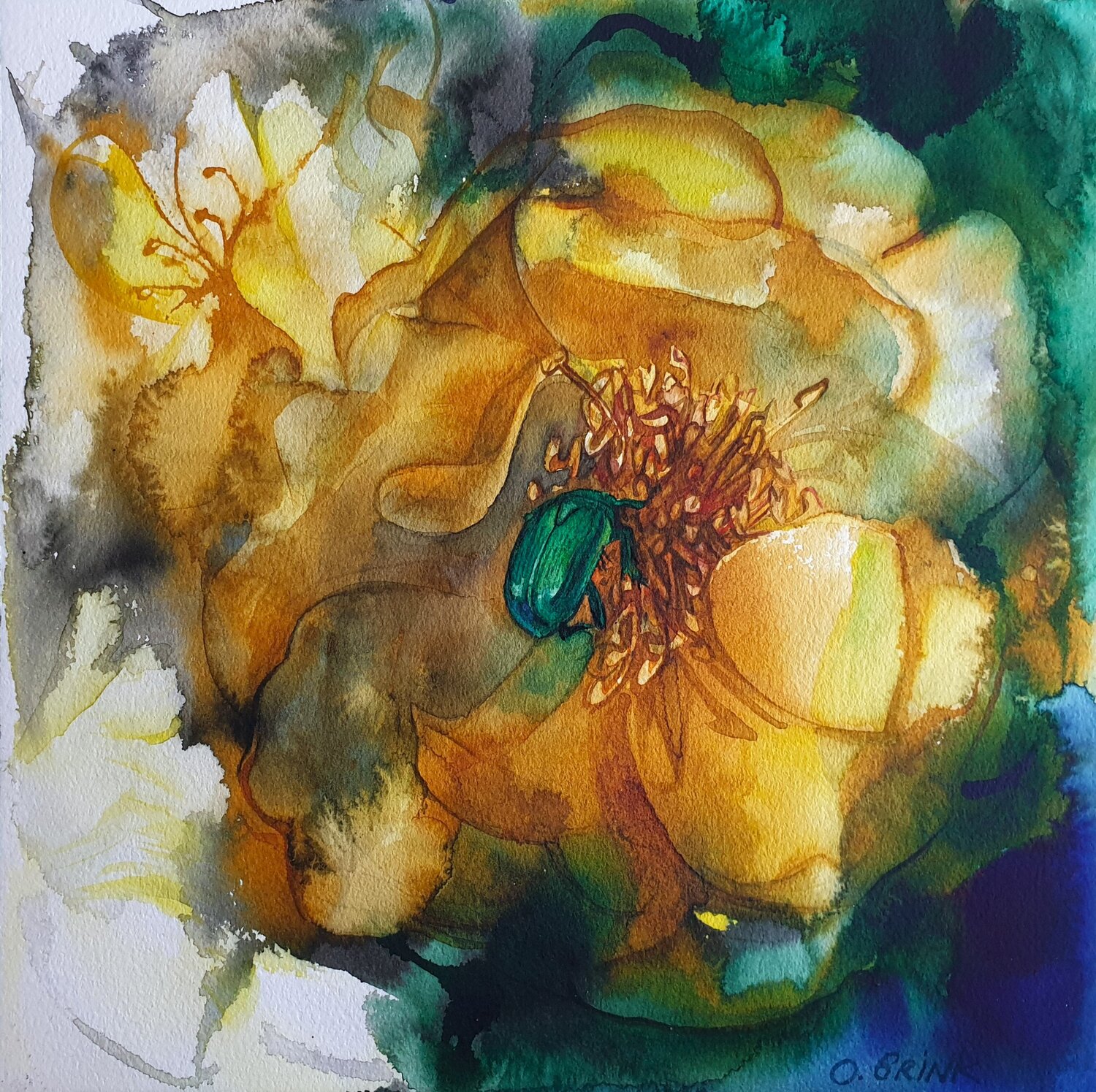 Beetle & Roses Olga Brink Original painting for sale