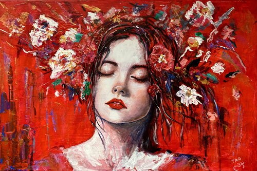 Lady in red IV by Tanja Olsson, Painting for Sale on Select