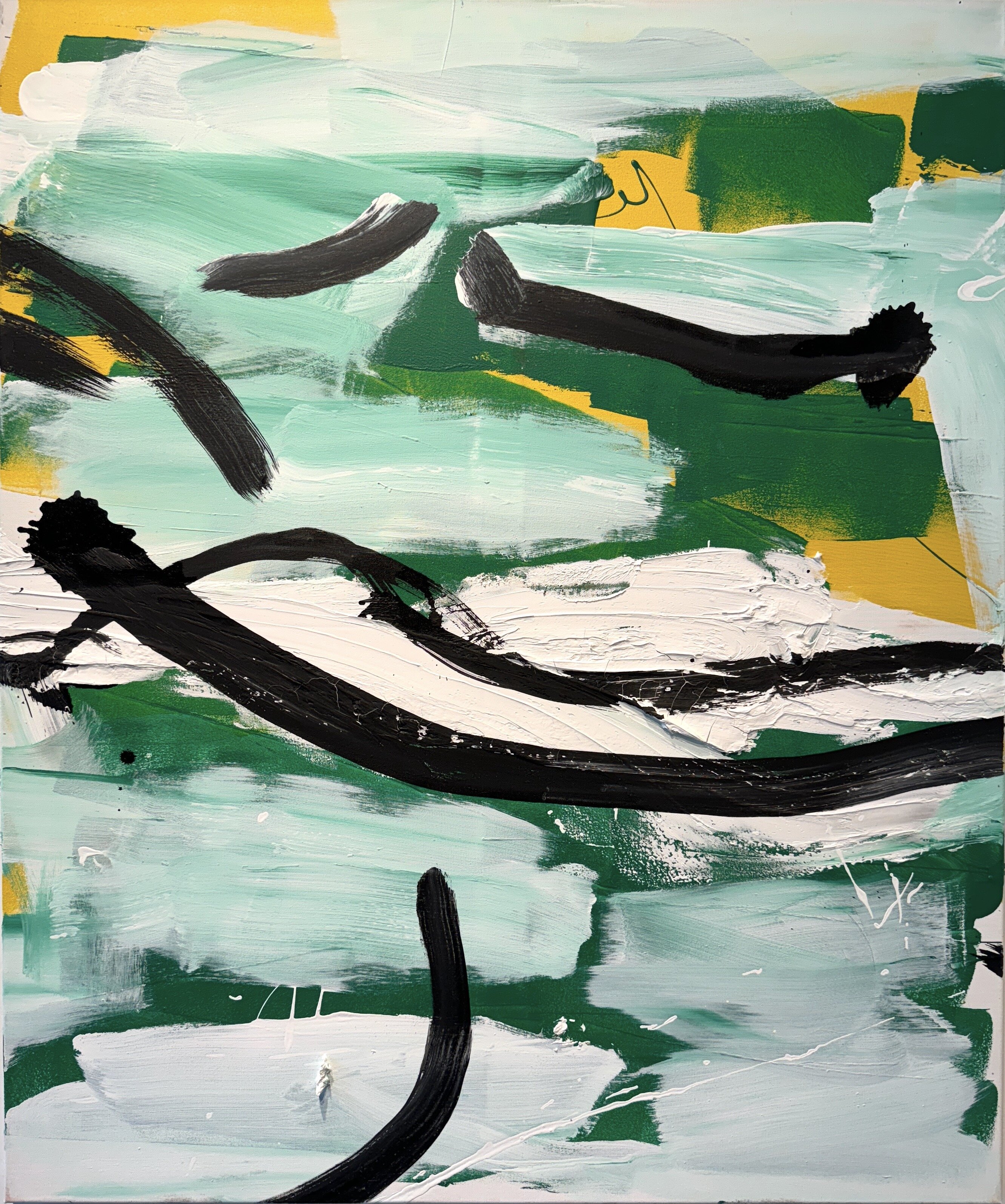 strokes - on canvas - green, yellow, black ink. 3