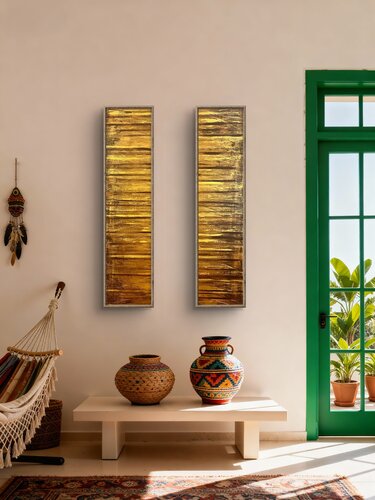 Kupfer Gold Set of two 100x20x2 cm by Exclusive Arts, Painting for Sale on Select