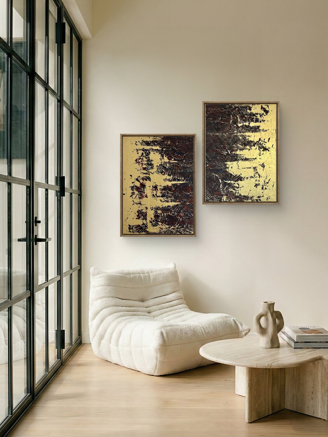Greengold on Grey Set of two 70x50x2 cm Exclusive Arts Original painting for sale